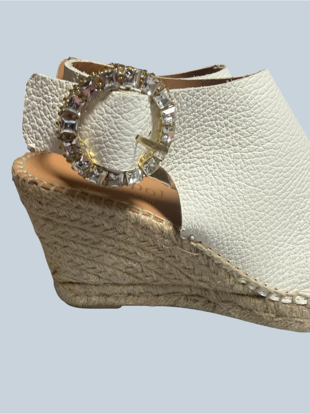 Maypol Made in Spain White Espadrille Wedge Sandals with Rhinestone Buckle - Picture 6 of 16